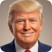 Pixar style AI avatar generator creates a realistic portrait of Donald Trump with a smiling expression.