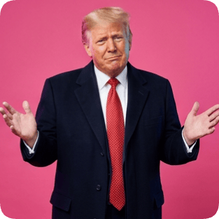 Custom CM artist Spotify portrait of Donald Trump shrugging with a pink background.