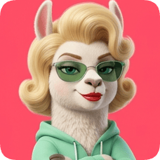 Custom CM llama character with blonde hair, green sunglasses, and a mint green hoodie against a pink background.