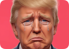 Custom 3D caricature portrait of a crying Donald Trump with a pink background. cm 3d caricature portrait