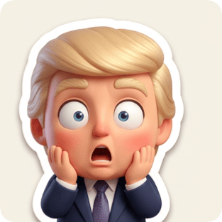 Chibi sticker pack generator creates a surprised Donald Trump sticker with wide eyes and hands on his cheeks.