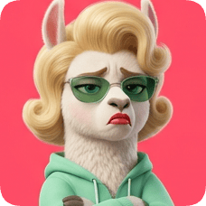 Custom cm llama character with blonde hair and sunglasses looking unimpressed against a pink background.