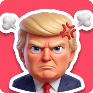 Emoji reaction sticker pack generator featuring an angry cartoon Donald Trump with steam coming from his head.