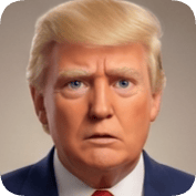 Pixar style ai avatar generator creates a realistic portrait of Donald Trump in a suit.