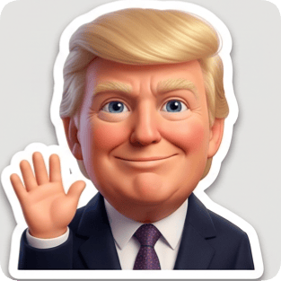 3D emoji sticker pack generator features a cartoonish Donald Trump waving hello with a friendly expression. emoji 3d single sticker