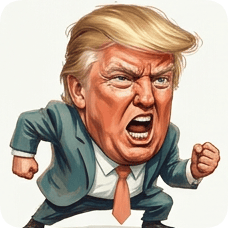 Custom CM KR GER caricature of an angry Donald Trump with a clenched fist and open mouth. cm kr ger caricature einstein