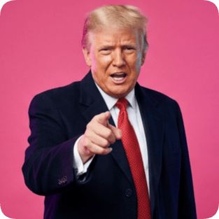 Custom CM artist Spotify portrait of Donald Trump pointing forward against a vibrant pink background.