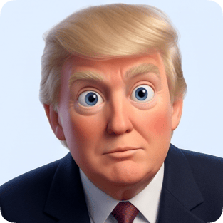 Pixar expression single sticker pack generator featuring a cartoon Donald Trump with wide blue eyes and a surprised look.