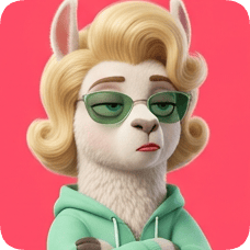 Custom cm llama character with blonde hair, green sunglasses, and a mint green hoodie looking unimpressed.