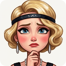 Custom CM Engelbreit deco flapper caricature of a blonde woman with a worried expression and a jeweled headband.