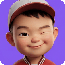 Pixar 3d cartoon boy, an American all-star boy, winks playfully with a confident smile and baseball cap. american all star boy
