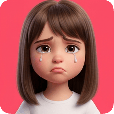 Custom CM Pixar style 3D avatar grid shows a sad cartoon girl with tears streaming down her face.