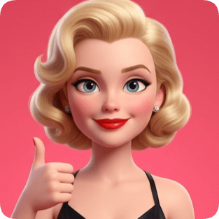 Custom CM Pixar style emotional grid portrait of a blonde woman giving a thumbs up with a smile.