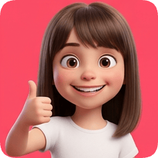 Custom CM Pixar style 3D avatar grid features a happy cartoon girl giving a thumbs up gesture.