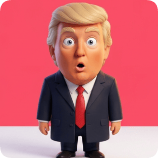 Custom CM Pixar avatar of Donald Trump with a surprised expression, wearing a suit and red tie.
