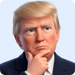 Sticker pack generator featuring a single Pixar-style animated Donald Trump with a thoughtful expression. pixar expression single