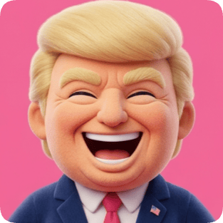 Custom cm plush 3d toy of Donald Trump with a wide, joyful expression and blonde hair against a pink background.