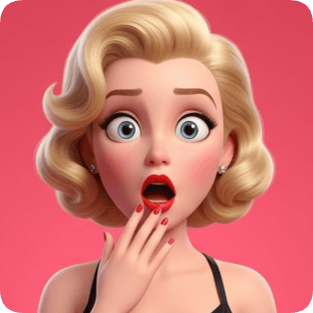 Custom CM Pixar style emotional grid shows a shocked blonde woman with wide eyes and an open mouth.