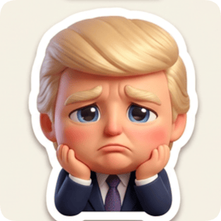 Chibi sticker pack generator featuring a sad cartoon man in a suit with hands on cheeks.