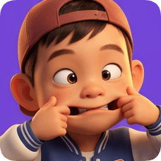Pixar 3D cartoon boy, an American all-star boy, makes a funny face while pulling his cheeks with his fingers. american all star boy