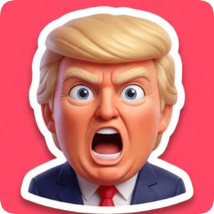 Emoji reaction sticker pack generator featuring an angry cartoon Donald Trump head with mouth open wide.
