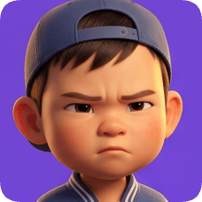 Pixar 3D cartoon boy, an American all-star boy with a grumpy expression, wears a blue baseball cap and jacket. american all star boy