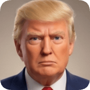 Pixar style ai avatar generator creates a realistic portrait of Donald Trump with a serious expression.