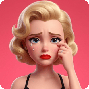 Custom CM Pixar style emotional grid shows a blonde woman crying with tears streaming down her face.