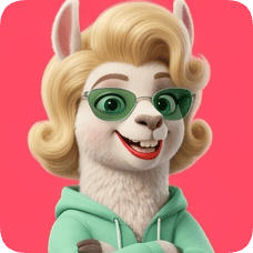 Custom CM llama character with blonde retro hairstyle, green sunglasses, and a mint green hoodie against a pink background.