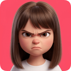 Custom CM Pixar style 3D avatar grid features an animated girl with an angry expression and brown hair.
