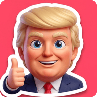 Emoji reaction sticker pack generator featuring a cartoon Donald Trump giving a thumbs up.