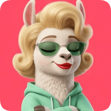 Custom cm llama character with blonde retro hairstyle, sunglasses, and a mint green hoodie, looking cool and confident.