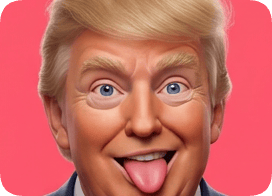Custom 3D caricature portrait of Donald Trump sticking his tongue out with a playful expression. cm 3d caricature portrait