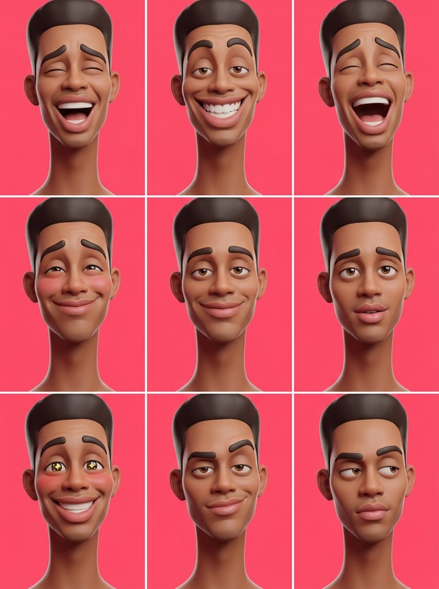 Custom cm 3d caricature portrait 2 displays a man's face with various expressive emotions against a pink background.