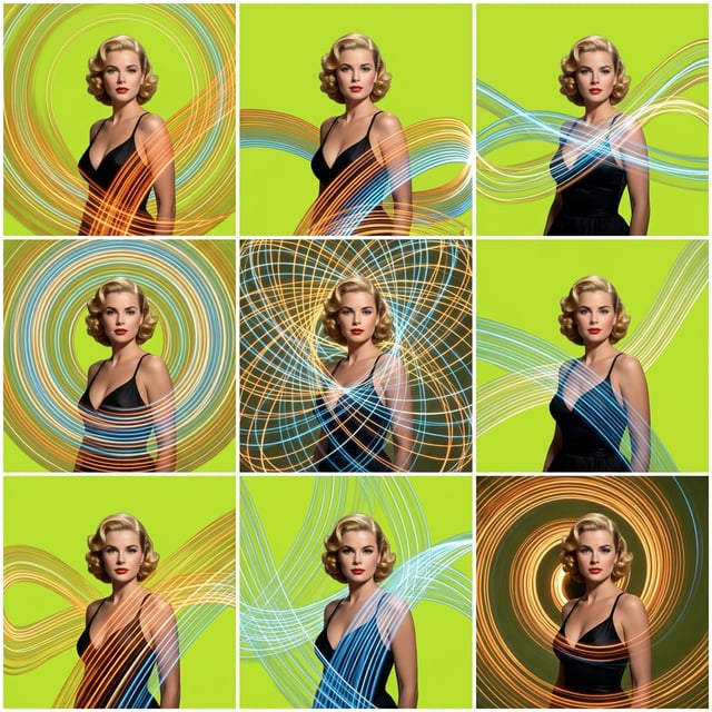 Landscape scene stylizer with long exposure light trails around a woman in a black dress.