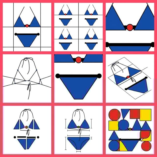 Advertising poster generator with bauhaus geometric style, featuring abstract bikini designs and colorful shapes.