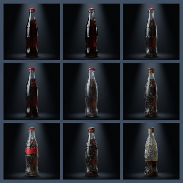 Product photography stylizer of luxury dark products featuring vintage Coca-Cola bottles with dramatic lighting and aged textures.